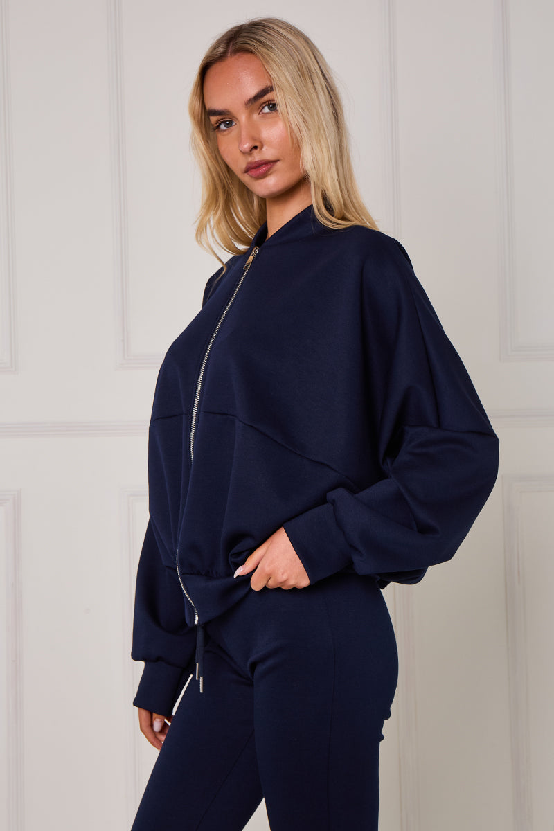Bomber Sweatshirt With Zip And Joggers Lounge Set