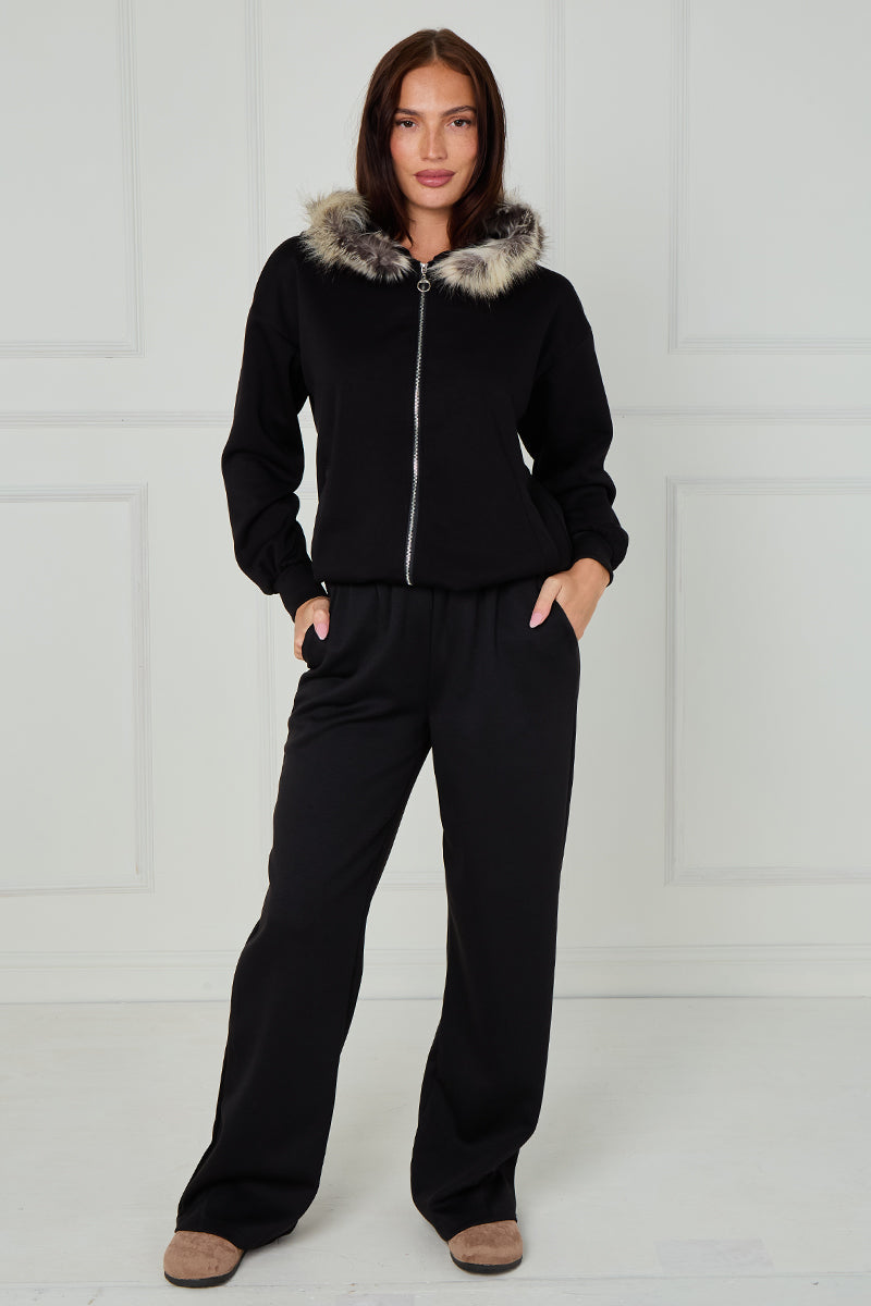 Fur Collar Bomber Pants Jacket Coord Set