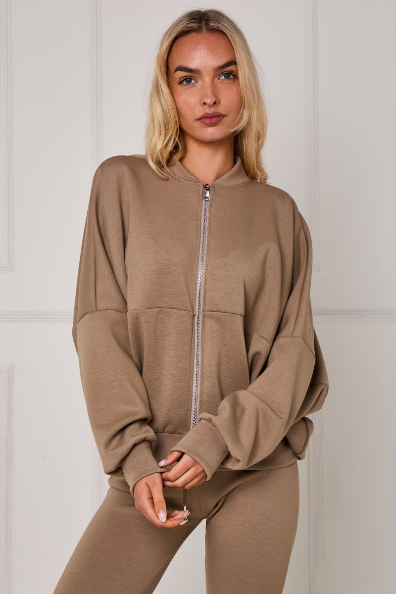 Bomber Sweatshirt With Zip And Joggers Lounge Set