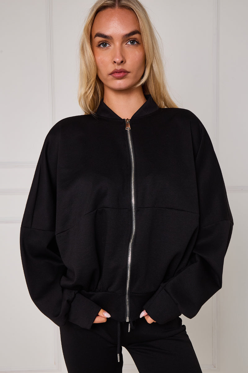 Bomber Sweatshirt With Zip And Joggers Lounge Set