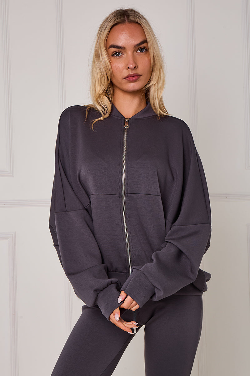 Bomber Sweatshirt With Zip And Joggers Lounge Set
