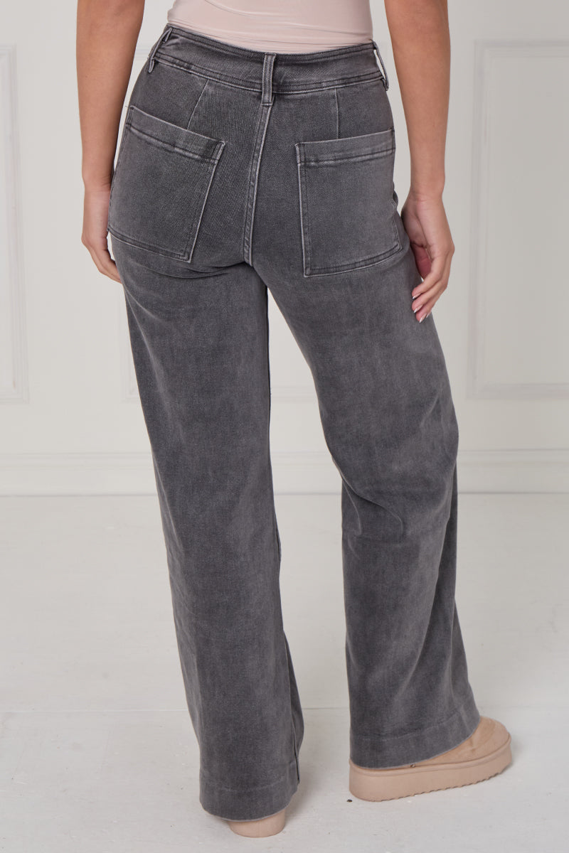 Front Seam Wide Leg Stretch Denim Jeans