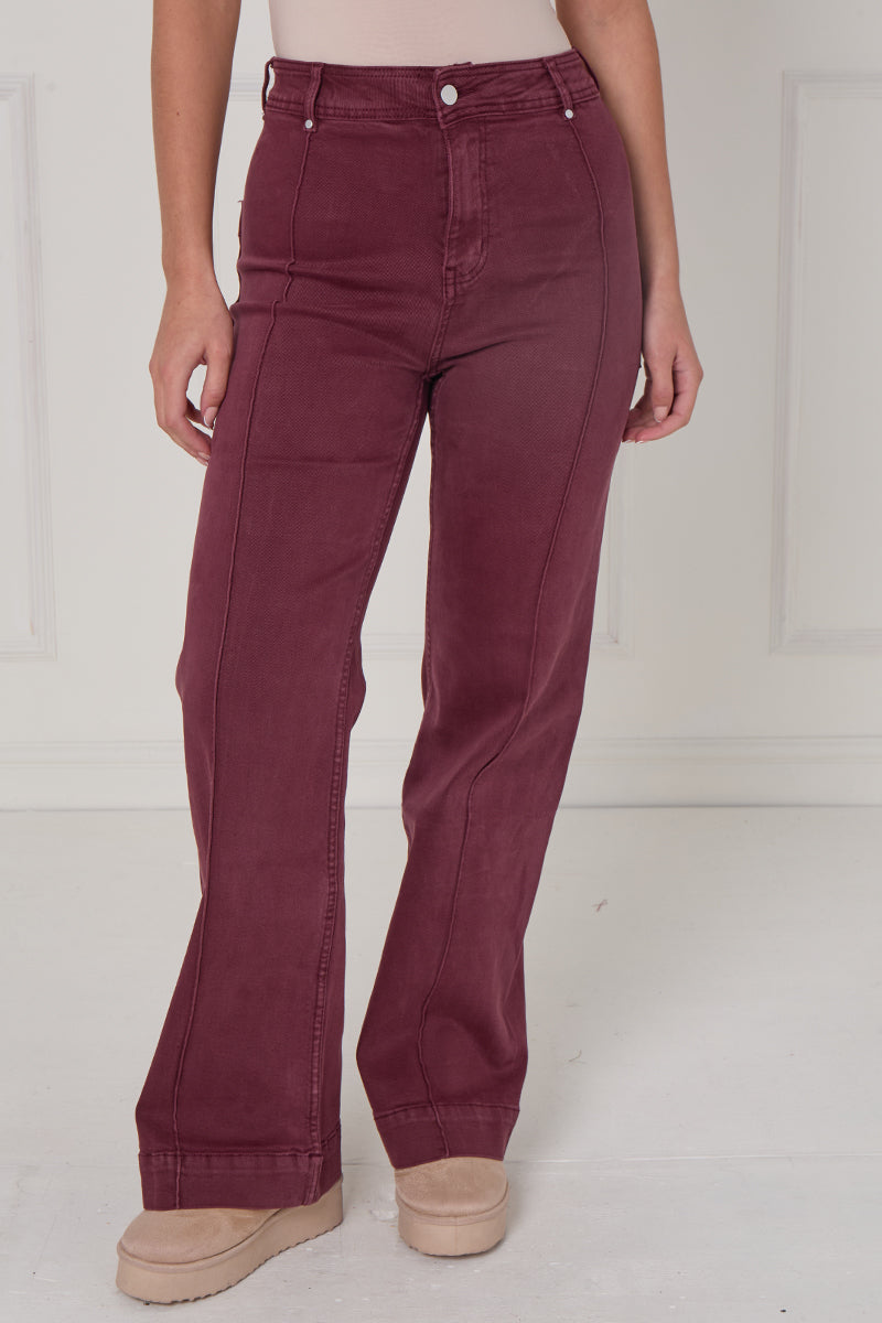 Front Seam Wide Leg Stretch Denim Jeans