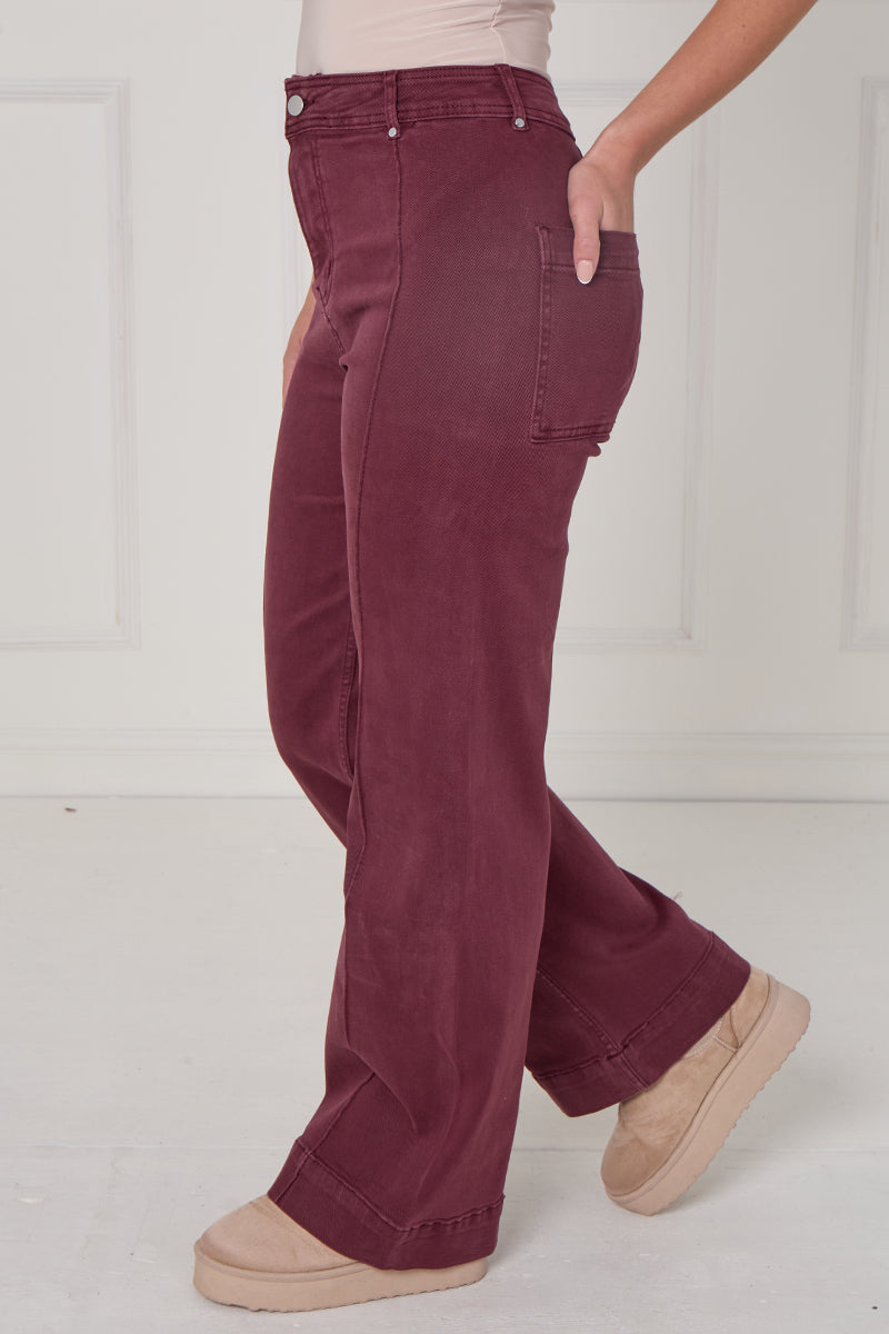 Front Seam Wide Leg Stretch Denim Jeans