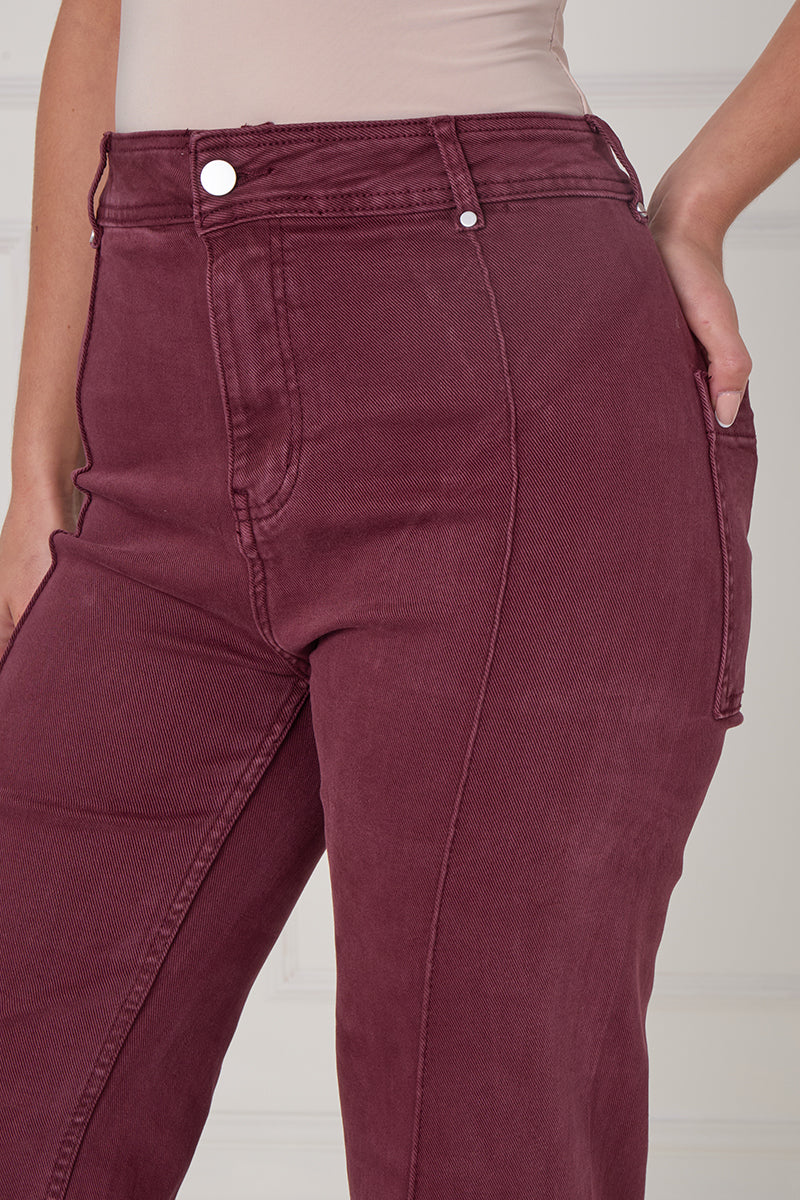 Front Seam Wide Leg Stretch Denim Jeans