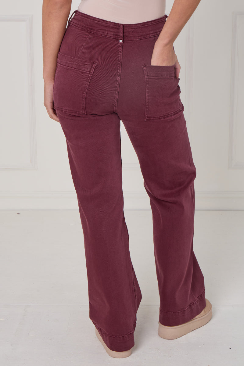 Front Seam Wide Leg Stretch Denim Jeans