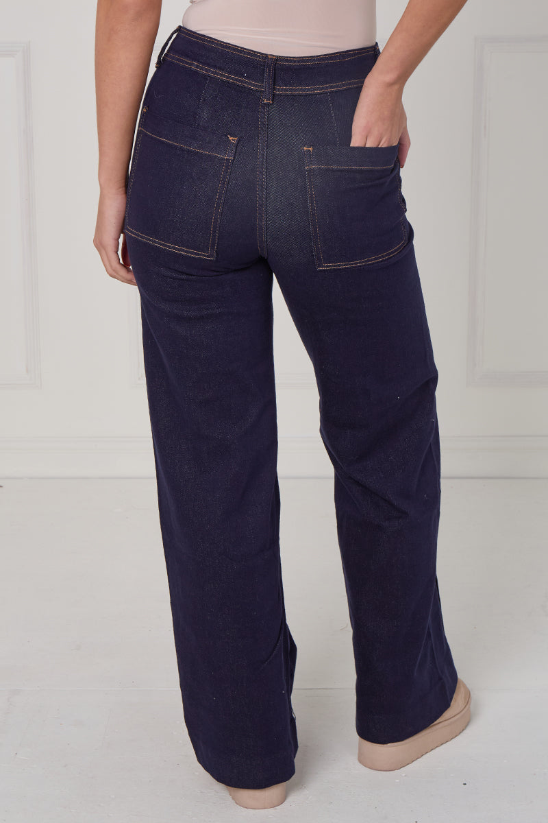 Front Seam Wide Leg Stretch Denim Jeans