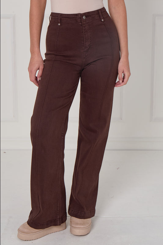 Front Seam Wide Leg Stretch Denim Jeans