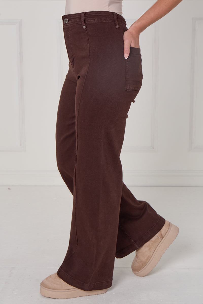 Front Seam Wide Leg Stretch Denim Jeans