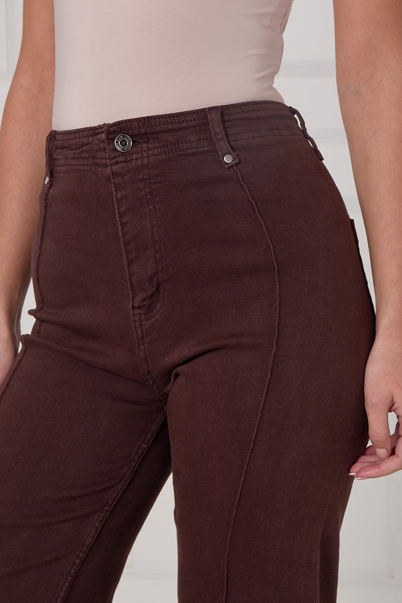 Front Seam Wide Leg Stretch Denim Jeans