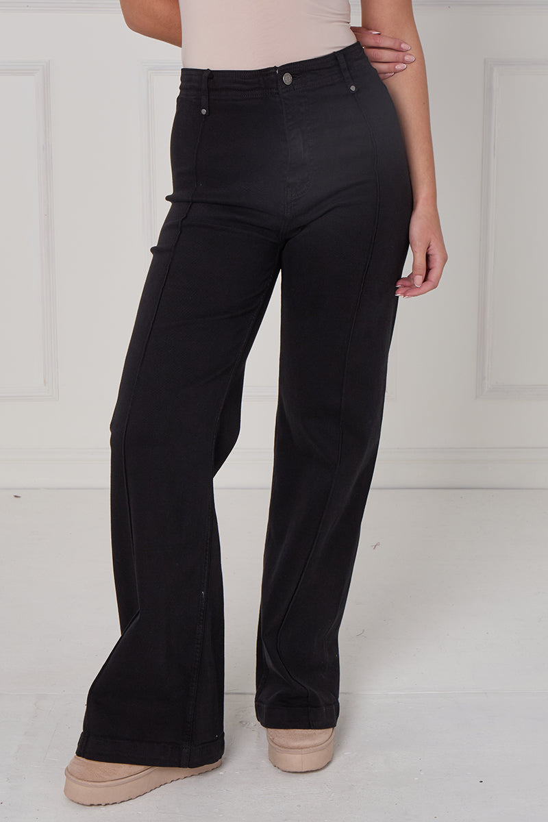 Front Seam Wide Leg Stretch Denim Jeans