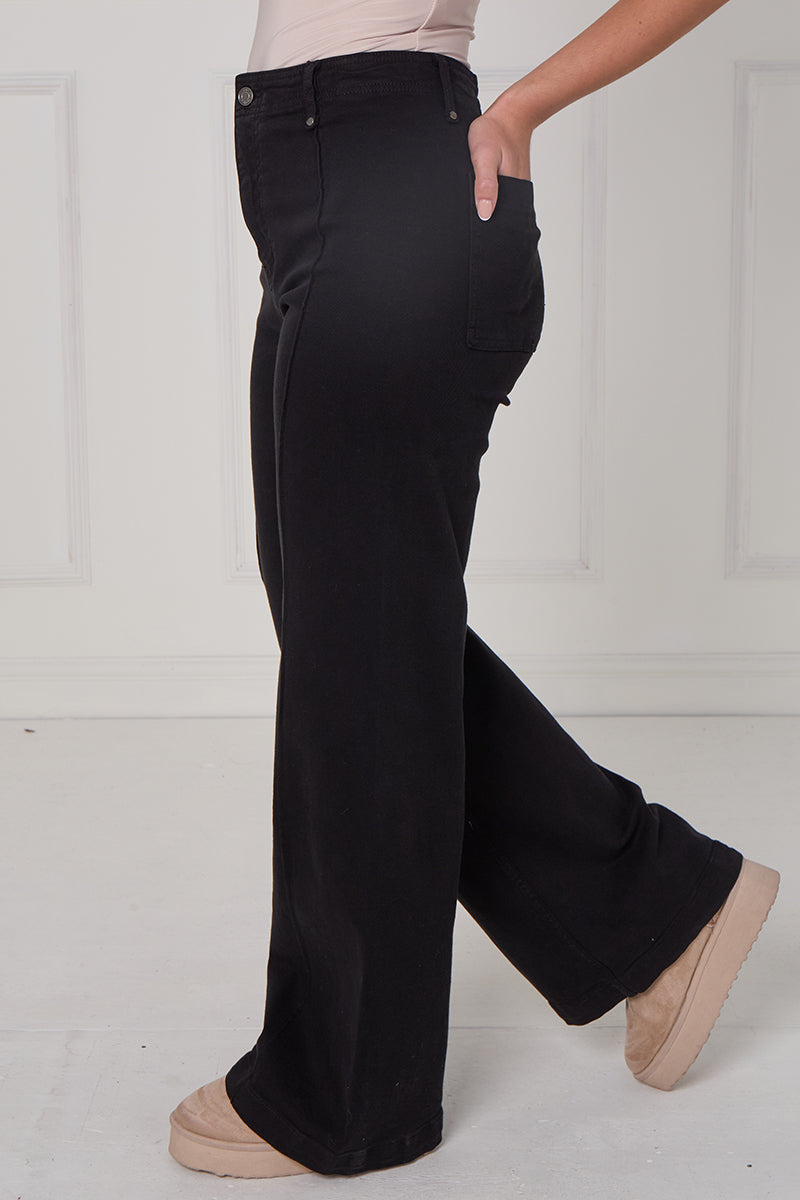 Front Seam Wide Leg Stretch Denim Jeans