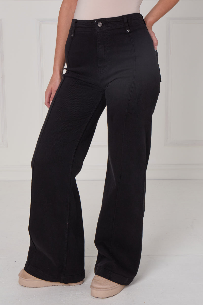 Front Seam Wide Leg Stretch Denim Jeans