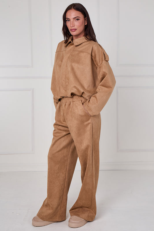Faux Suede Oversized Bomber Jacket Set