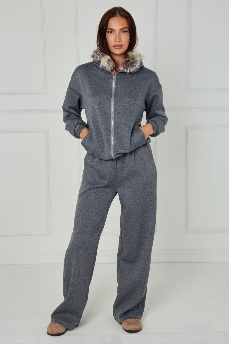 Fur Collar Bomber Pants Jacket Coord Set