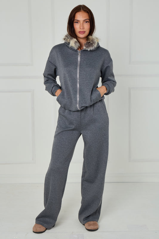 Fur Collar Bomber Pants Jacket Coord Set