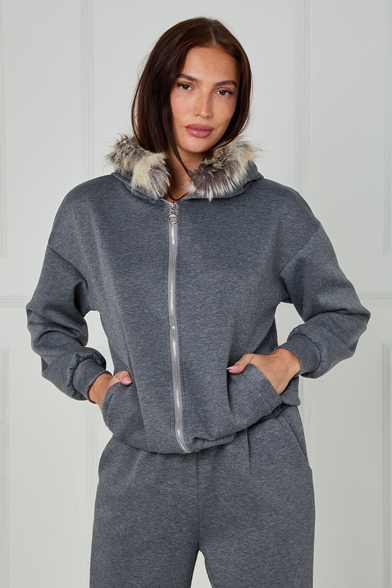 Fur Collar Bomber Pants Jacket Coord Set