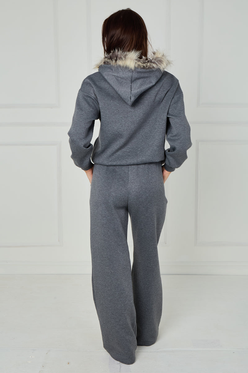 Fur Collar Bomber Pants Jacket Coord Set