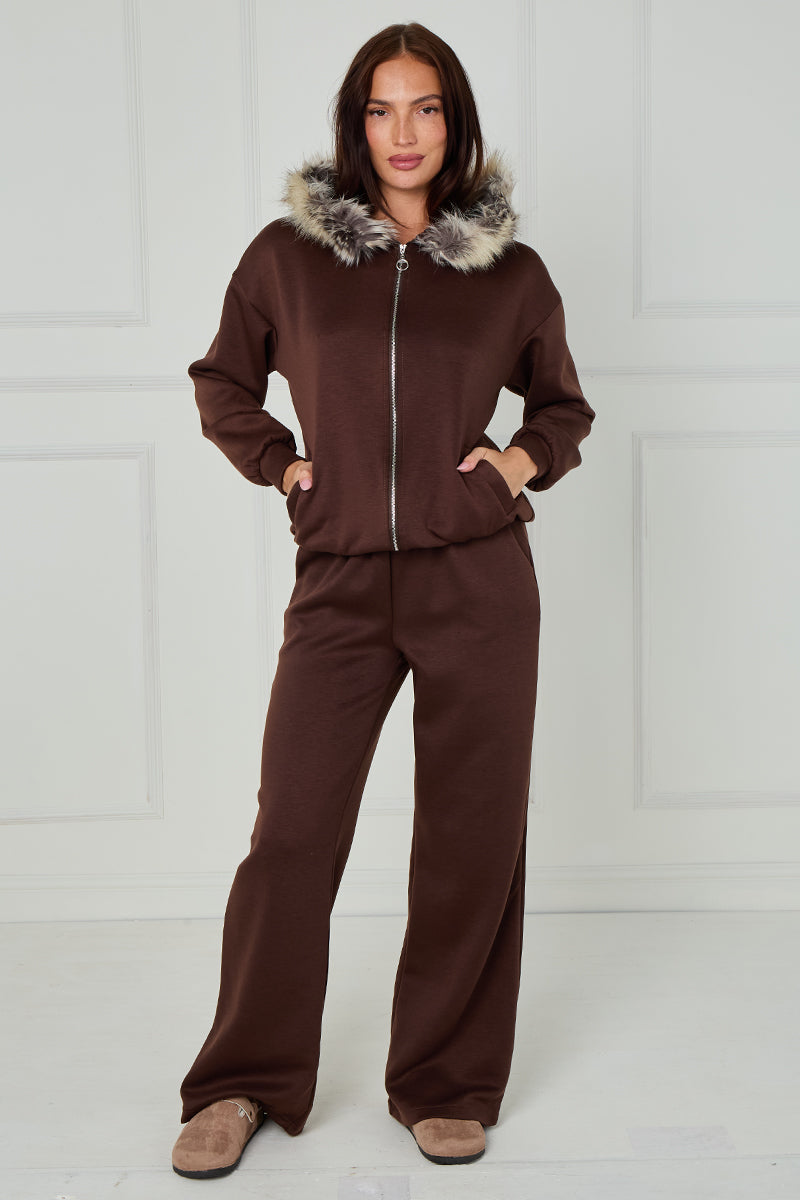 Fur Collar Bomber Pants Jacket Coord Set