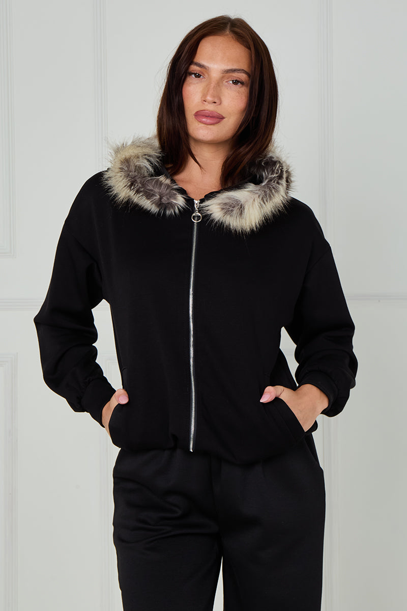 Fur Collar Bomber Pants Jacket Coord Set