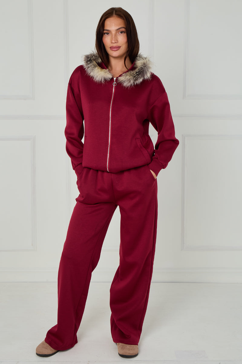 Fur Collar Bomber Pants Jacket Coord Set